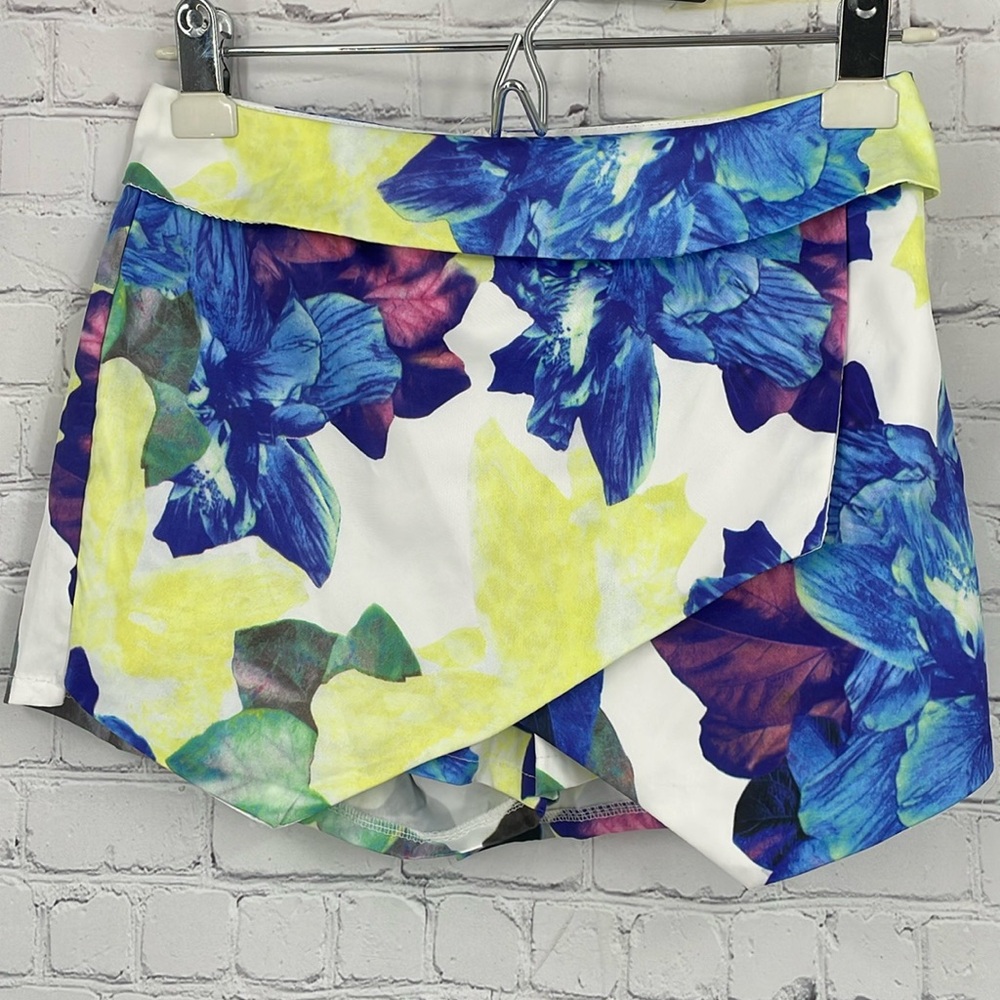 Mini Skort Skirt Bright Colorful SHEIN Medium Blue Yellow Summer Fun Zipper